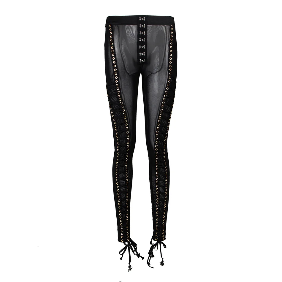 Handmade Lace Up Pants Sexy Black White 
