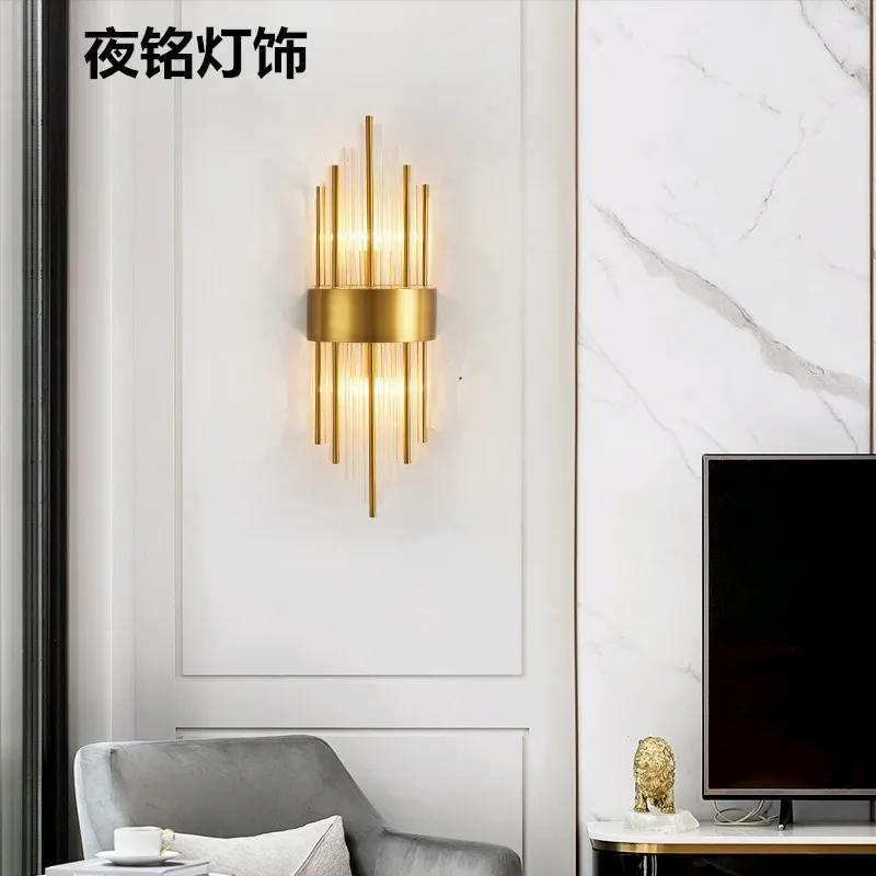 

American European post modern golden metal crystal glass tube wall light lamp LED for villa hotel foyer living room wall sconce