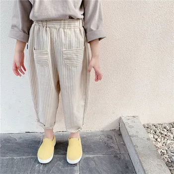 

Elastic Waist Toddler Girl Leisure Trousers 2020 New Spring Summer Girl Baby Cotton Pants Striped Pattern Pants for Baby Cloth