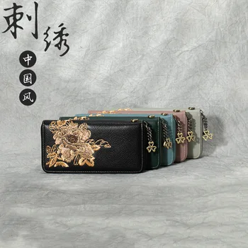 

Wallet Female 2020 New Style Chinese-style Full-grain Leather Mass Zipper Embroidered WOMEN'S Handbag Wallet