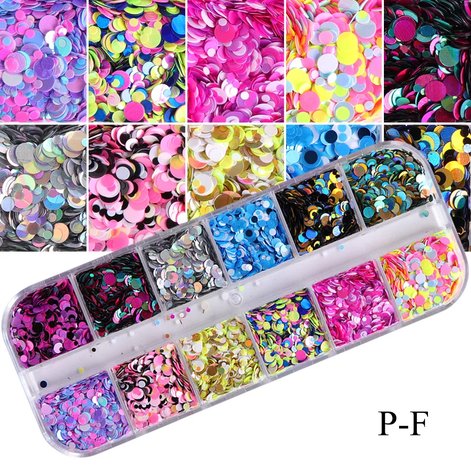 Nail Sequins Round Colorful Flakes Mixed Color 3D Fashion Paillette Glitter Manicure Nail Art Decoration Tool 1 Set 12 Grids nail glitter nail decoration nail decorations nail flakes
