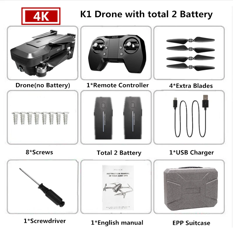 Visuo ZEN K1 Радиоуправляемый Дрон с GPS 4K Квадрокоптер с камерой управление жестами Квадрокоптер Flight 28mins следить за мной Дрон VS F11 B4W SG906 - Цвет: EPP Bag 2B