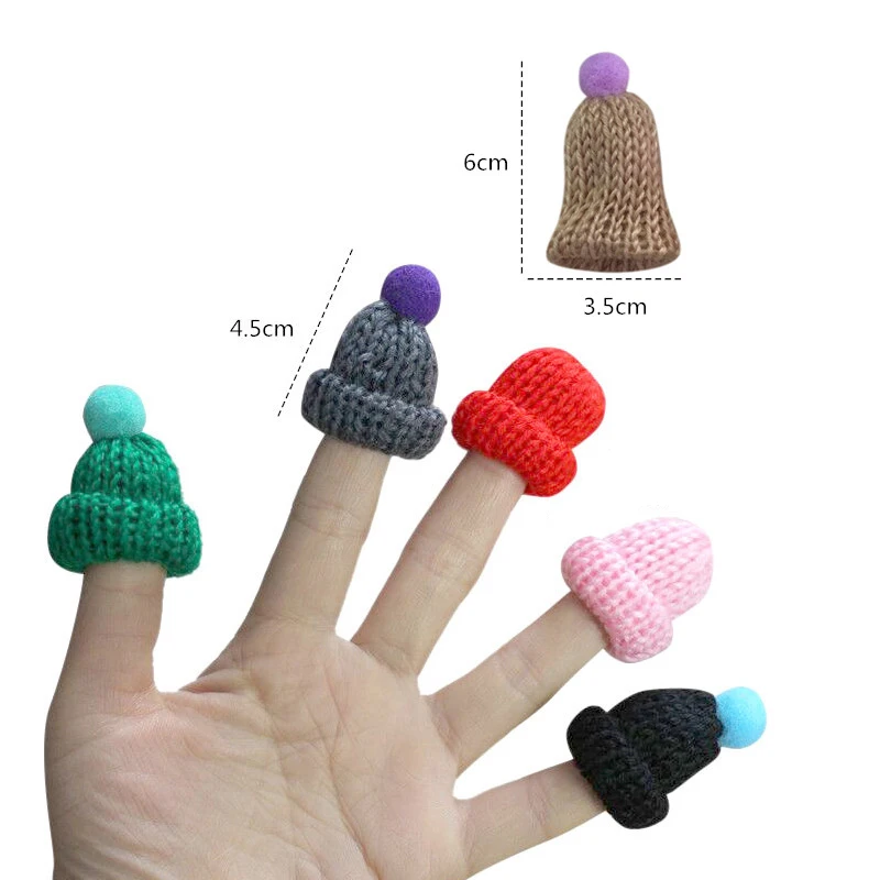 12Pcs Color Pompoms Knitting Mini Hats DIY Craft Supplie Headwear Brooch Crochet Toys Decor Jewelry Accessory Small Caps Gift