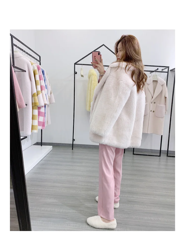 women coat real fur sheep shearing outerwear turn-down collar jacket thick warm lamb fur clothing winter parka