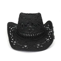 Summer Outdoor Men Women Hand-woven Western Cowboy Paper Straw Hats Wide Brim Breathable Beach Jazz Cap Sun Protection Hat 1