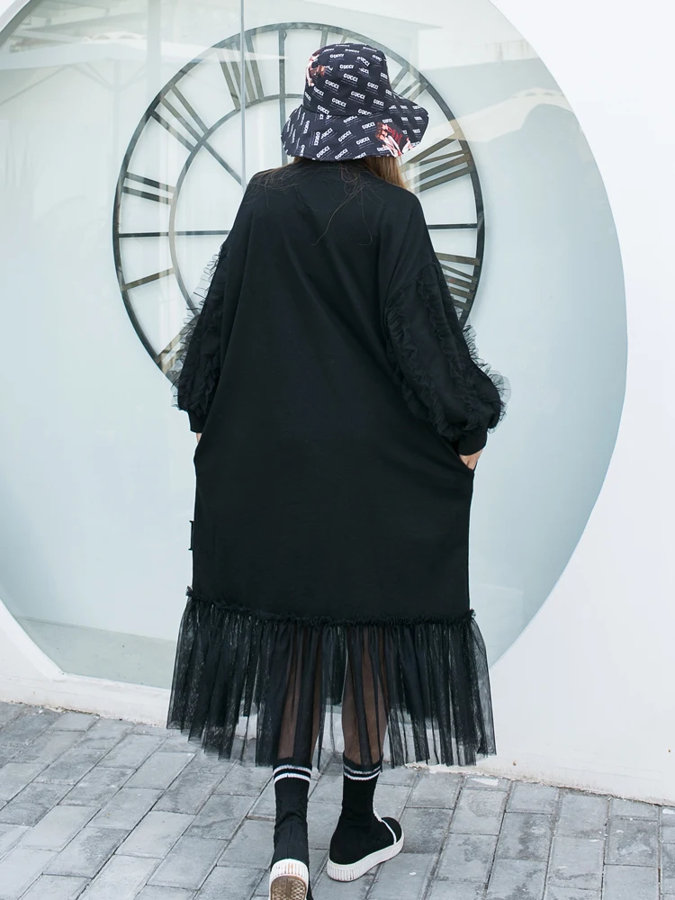 QING MO Autumn Winter Sweatshirt Dress Women Cat Animal Pattern Sequin Dress Patchwork Women Black Tassel Dress ZQY1330