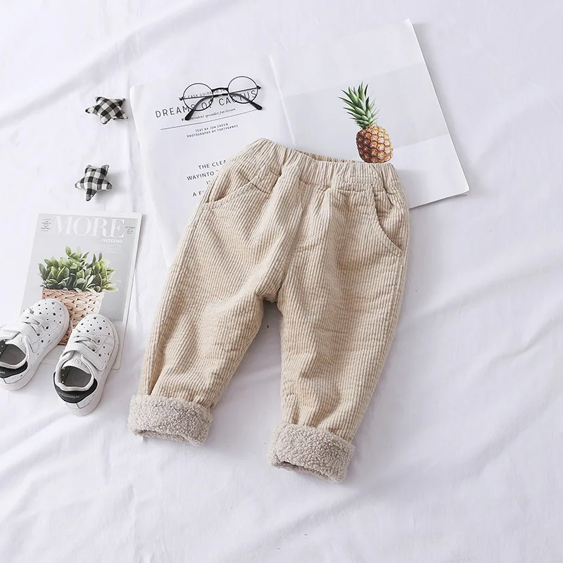 

2019 New Style Baby Pants with Velvet Fashion Korean-style ping yao ku Baby Corduroy Pants Men And Women Children plus Velvet Tr