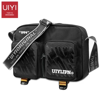 

UIYI men's crossbody bag letter printed hip-hop casual travel single one shoulder phone canvas mini crossbody bag Handbag black