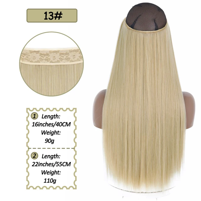Synthetic No Clip Halo Hidden Hair Extension Ombre Artificial Natural Fake False Long Short Straight Hairpiece Blonde For Women 13