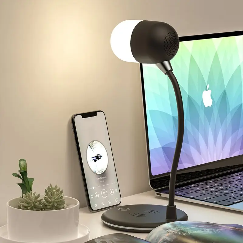  Table Desk LED Lamp Light Bluetooth Speaker Qi Wireless Charger Desktop Pad for Iphone 8 X Xs Max S