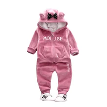 Одежда для маленьких мальчиков; зимняя одежда для девочек; изысканные наряды для маленьких девочек; свитер с капюшоном и бантом «Минни Маус»; комплекты одежды из двух предметов для младенцев