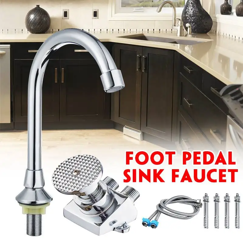

Xueqin Foot Pedal Faucet+Hose Kitchen Bathroom Medical Laboratory Public Places Copper+Stainless Steel Basin Tap Sink Mixer