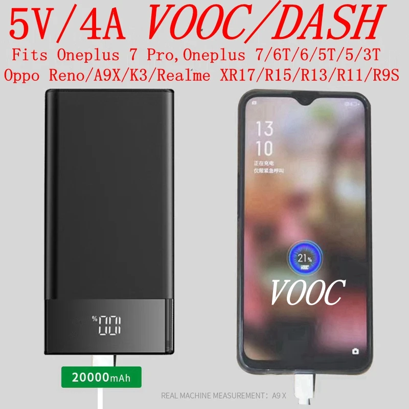 

Vooc Power Bank 20000mah 5V 4A Dash Powerbank for Oppo R17 15 Reno A9X Oneplus 7 Pro Oneplus 7 6T 6 5 5T 3T Portable Charger