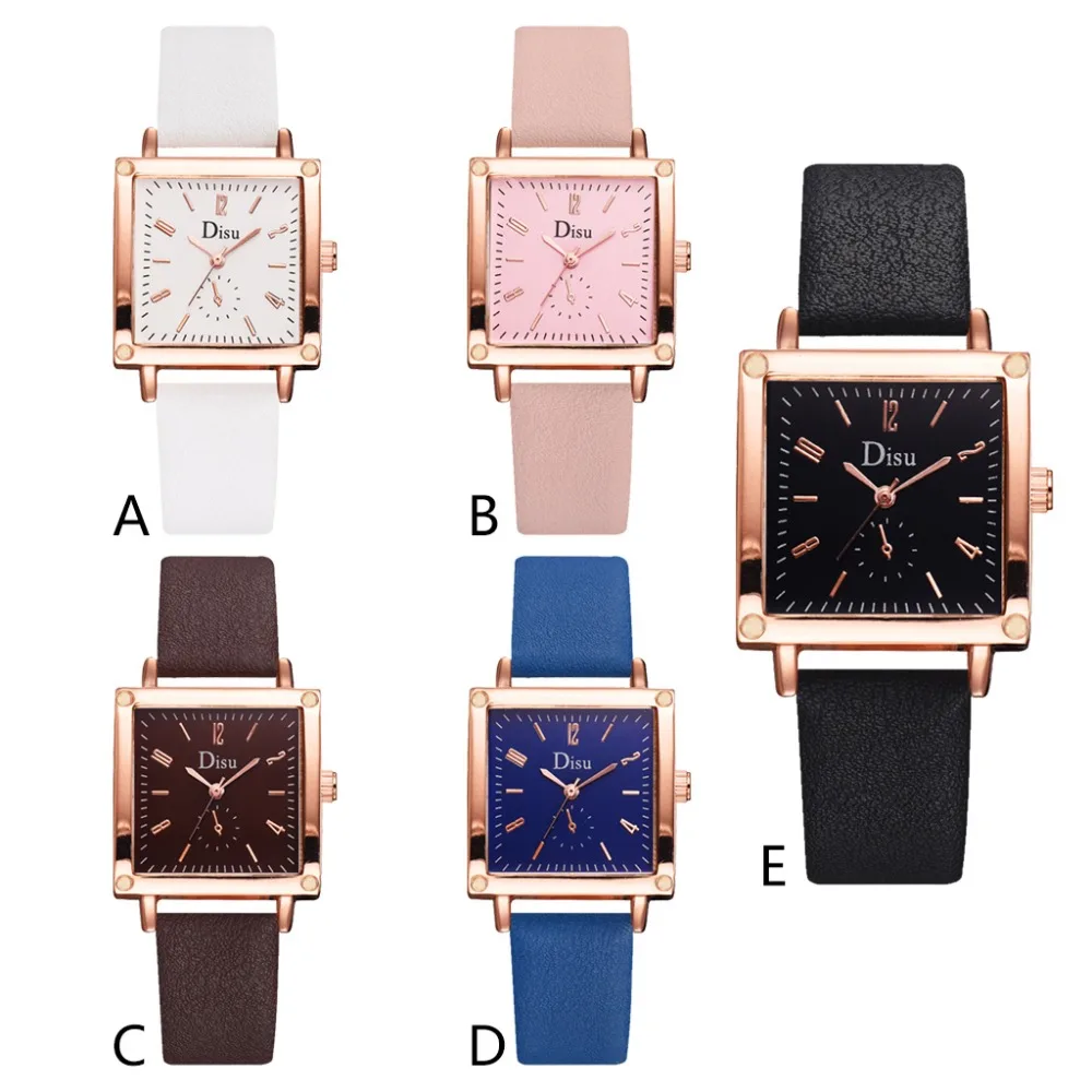 Disu брендовые квадратные женские часы-браслет, кожаные хрустальные наручные часы, женские платья, женские кварцевые часы, Прямая и Ff