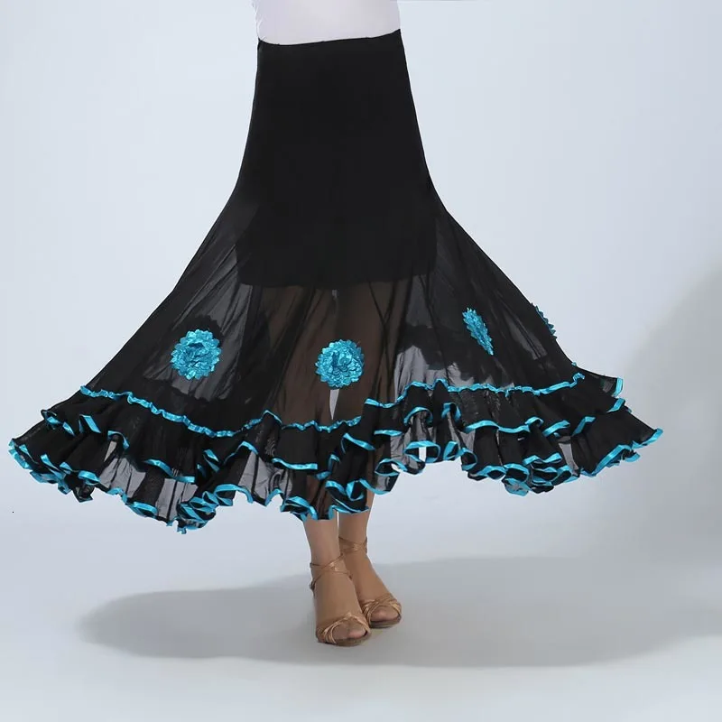 Women Belly Dance Waltz Flamenco Ballroom Dress Competition Outfits Spain Dancer Skirts Long Swing Dance Skirt Holographic (3)