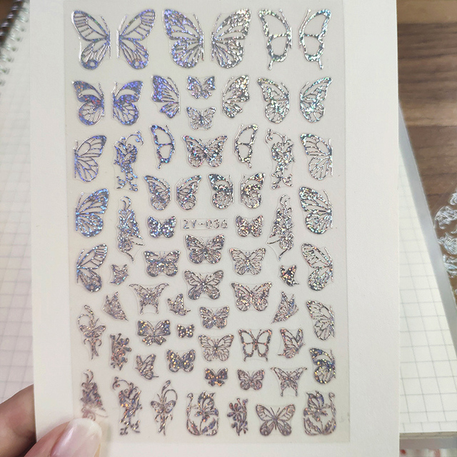 Holographic 3D Laser Butterfly Nail Art Stickers Gold Silver Nail Adhesive Sliders Decals Laser Sticker Decor DIY Manicure