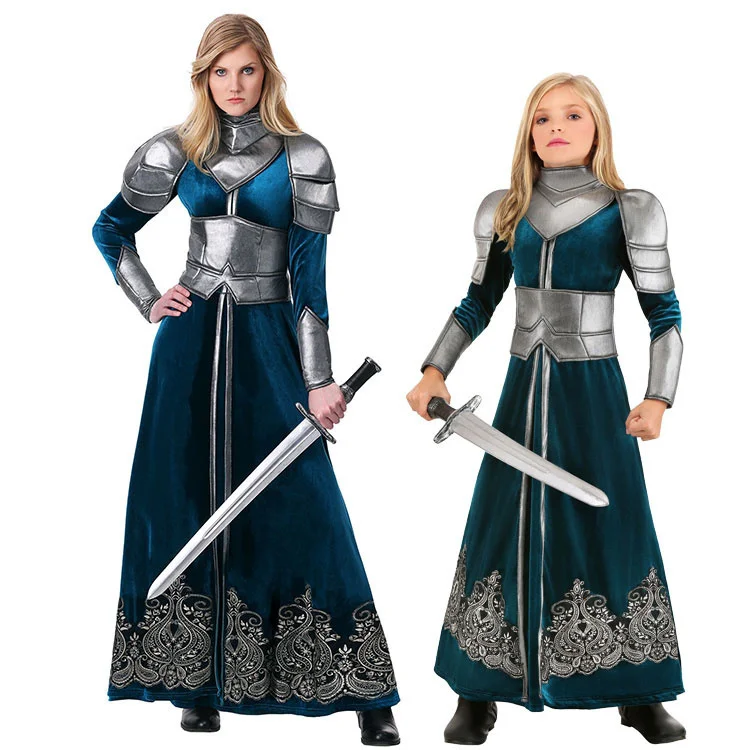 

Kid girl Halloween hero Stage Performance Carnival Medieval Female Warrior Costume Ancient Greece Medieval knight Outfit Cosplay