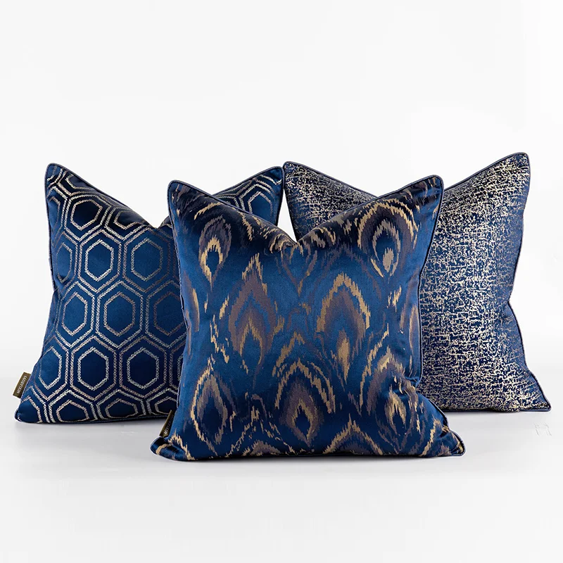 

Современный темно-синий чехол для подушки с геометрическим рисунком, жаккардовая желтая наволочка для подушки, наволочка для дивана, поясницы
