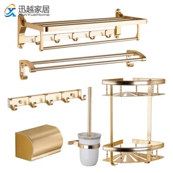 Towel Rack Wall Holder Gold Aluminum Bar Robe Hook Hanger Toliet Paper Tray Bathroom Shelves Hardware Bath Accessories Set