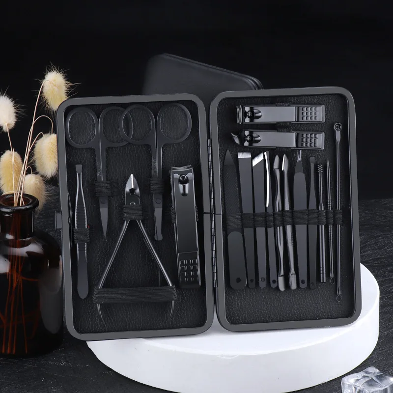 Xiaomi 7/10/12/16/18PCS Manicure Pedicure Nail Clippers Set Classic Black Color Nail Scissors Grooming Kit Cutter Tools