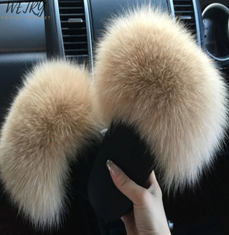 fox fur slippers Тапочки с лисьим мехом; Милые Пляжные шлепанцы с мехом; размеры 36-45 - Цвет: fox fur slippers