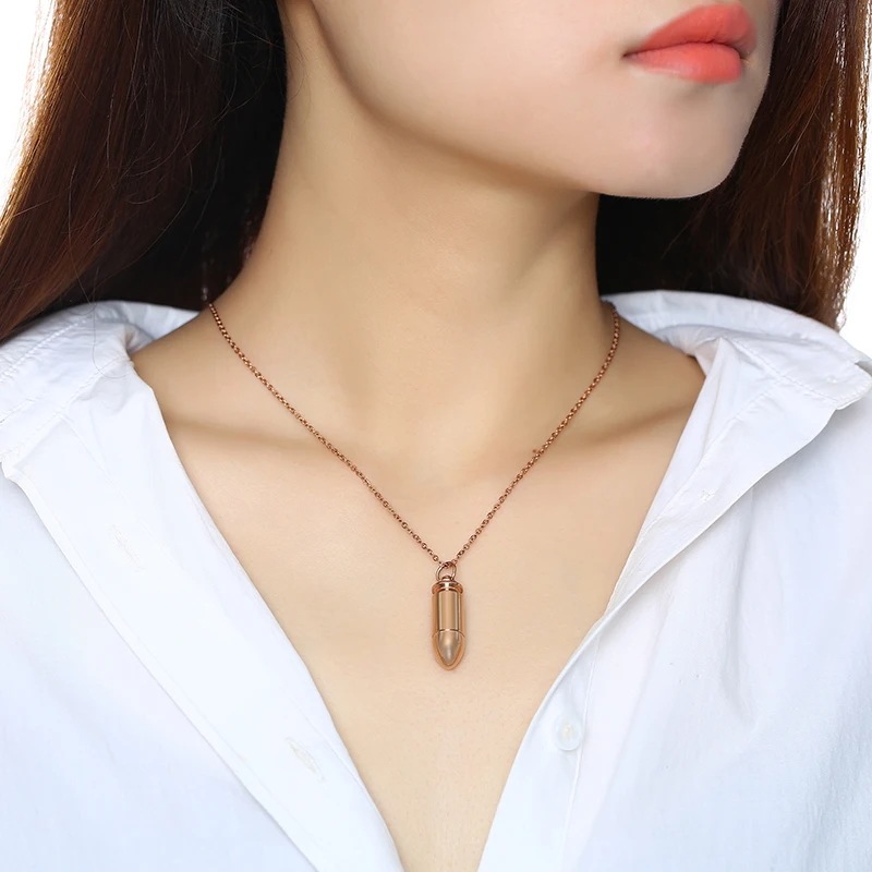 Rose Gold Bullet Necklace Women Pendant 