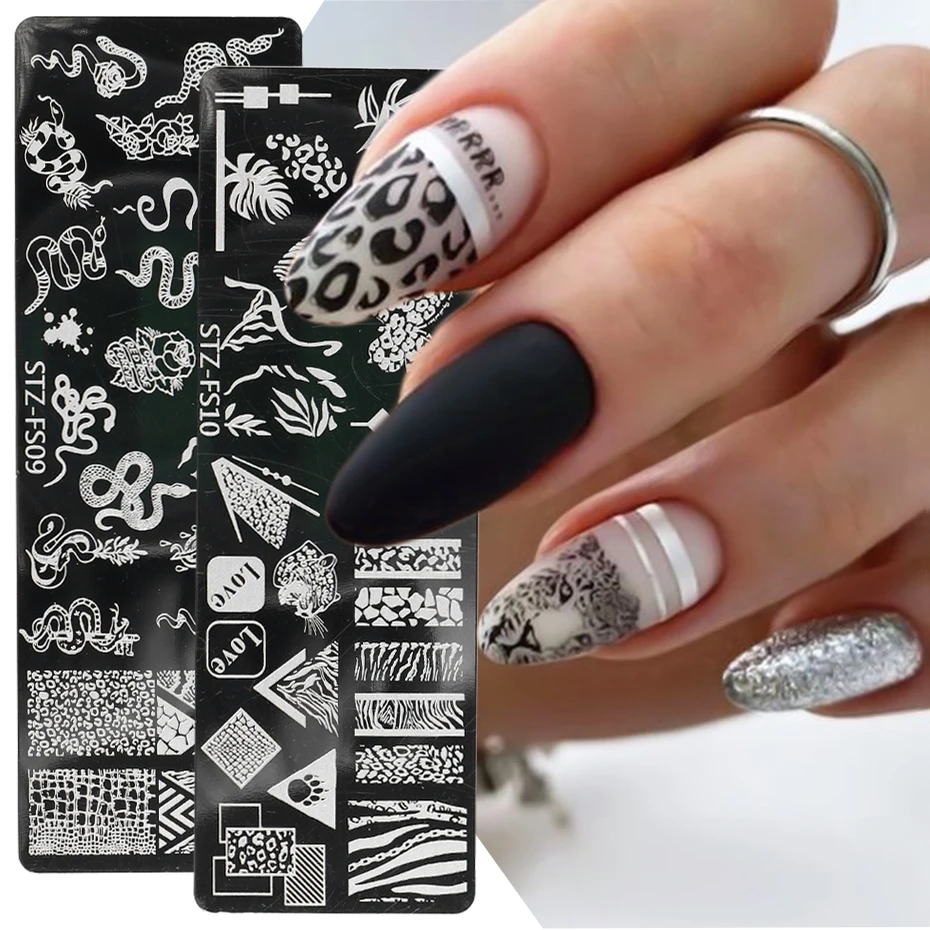 snake leopard print nail art templates stamp plate flower tiger animal skin lace nail polish print image stencils tools nlstz fs nail art templates aliexpress