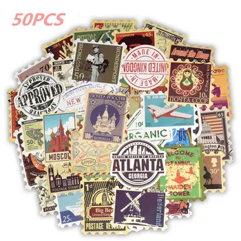 

50pcs For Ps4 For Ipad Pro Vinyl DIY To Laptop Skin Refrigerator Luggage Decal Retro Various Countries Stamps Laptop Sticker