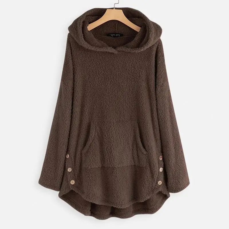

Women Plush Fluffy Sweatshirts Winter Hoodies Long Sleeve Fleece Pullover Coat Casual Autumn Hooded Tops Jumper Femme Robe Blusa