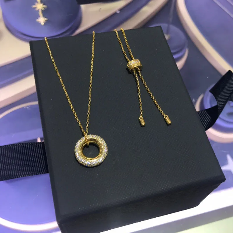 UMGODLY Luxury Brand Copper Black Hoop Pendants Adjustable Round Necklace Micro Cubic Zirconia Women Fashion Jewelry | Украшения и