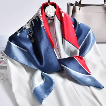 

Square Silk Scarves Women 2020 Printed Wraps 100% Hangzhou Real Silk Bandana Foulard Femme Kerchief Silk Square Scarf 88*88cm