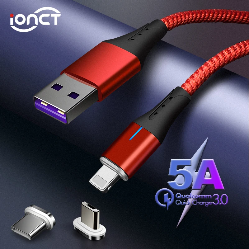 

iONCT 5A fast charging Data Magnetic Cable for iPhone Xiaomi Samsung Android mobile phone Magnet charger Type C Micro USB Cables