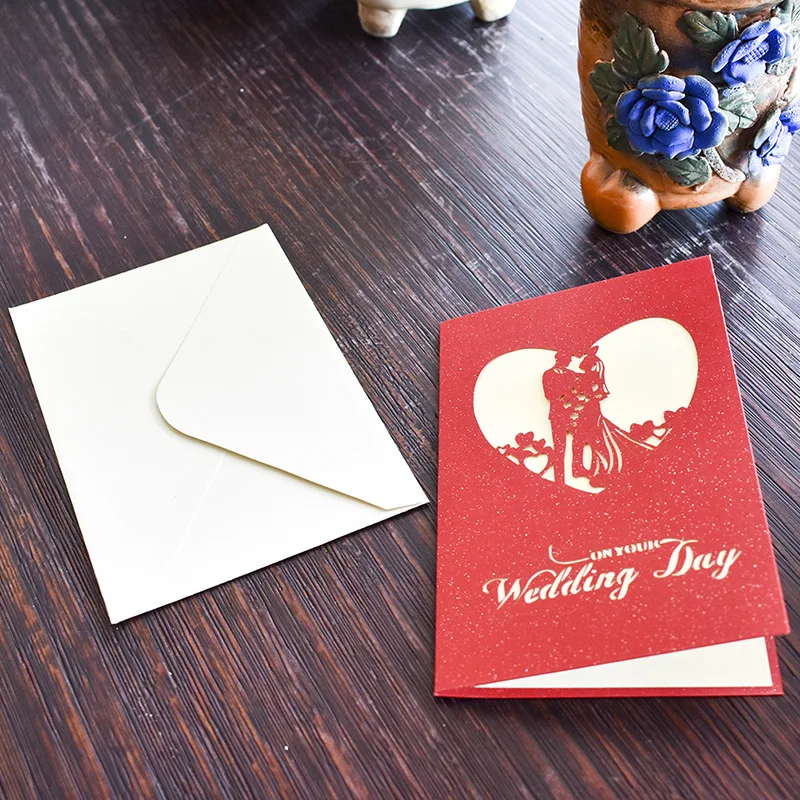  10 pcs 3D Greeting Card With Envelope Sticker Exquisite Wedding Invitation Wedding Style Anniversar - 4.00053E+12