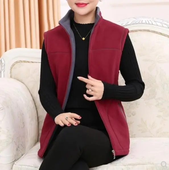 

2019 Autumn Winter Vest Middle-Aged Women Plus Size Warm Fleece Vest Womens Standing collar Vintage Vintage Coat Female 5XL LM89