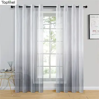 

Topfinel Gray Semi Gradient Color Voile Sheer Curtains For Living Room Bedroom Kitchen Tulle on Windows Screening Home Decor