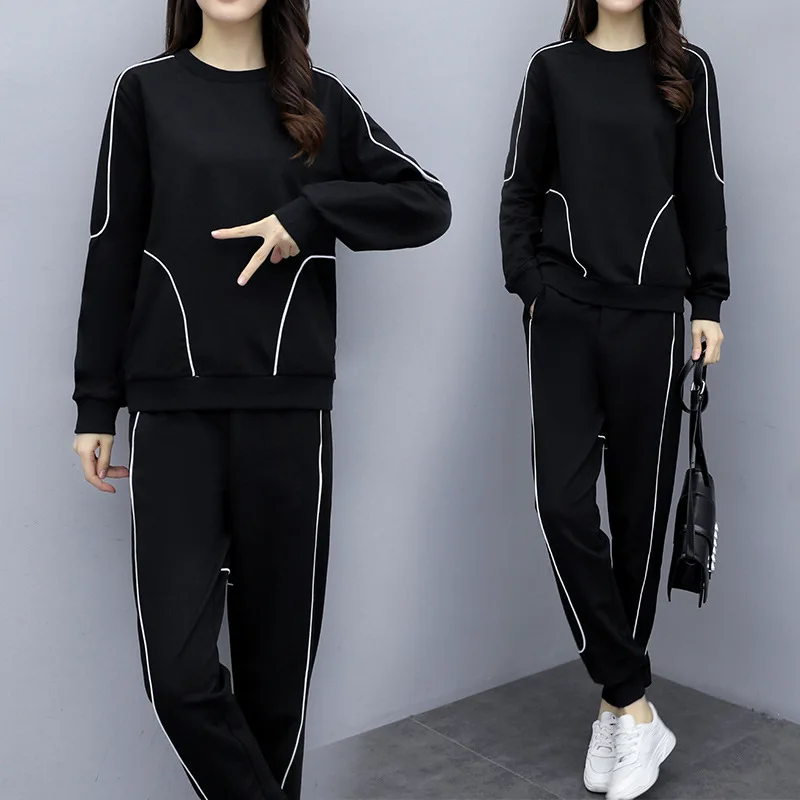 

2020 Spring Clothing New Style Large Size Dress Large GIRL'S Fashion Loose Slimming Hoodie Suit Western Style Casual Two-Piece S