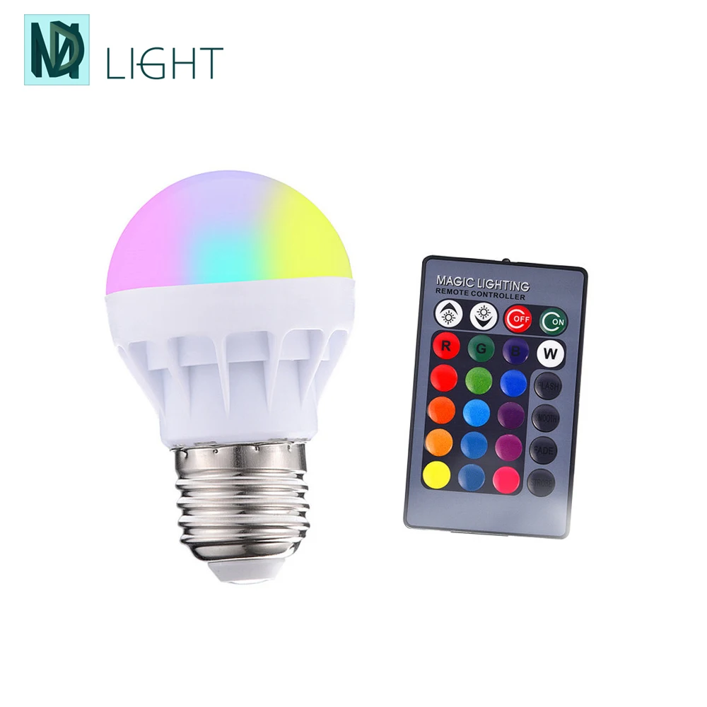 Цветная светодиодная лампа RGB 3 Вт E27 разноцветная диммер внутренняя Беспроводная