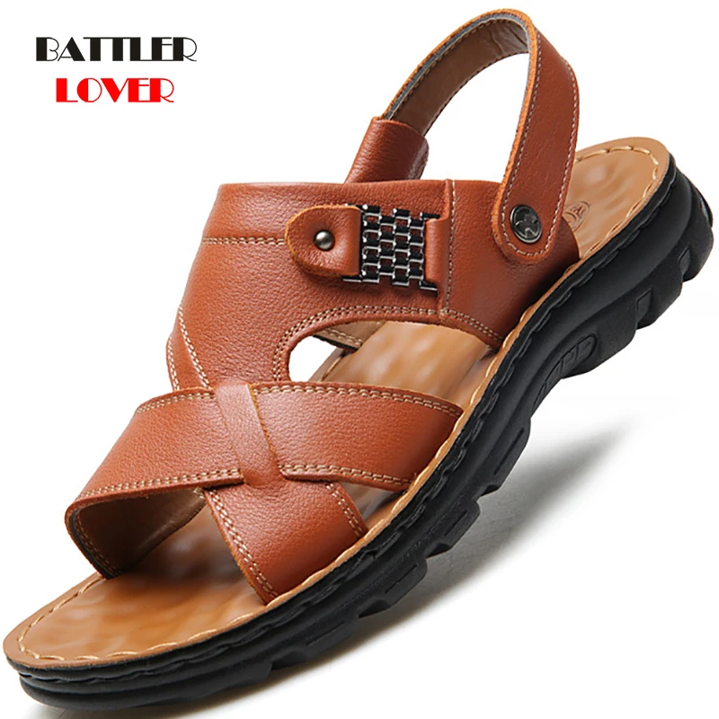 2020 Mens Super Light Sandals Men Summer Breathable Genuine Leather Sandals Man Beach Slide Shoes Fashion Male Outdoor Footwear