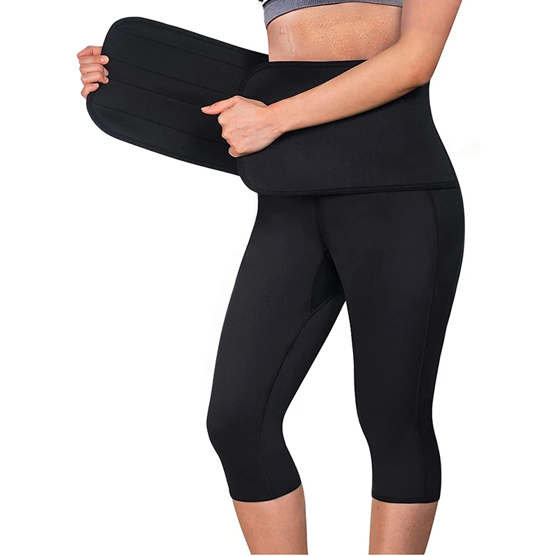 Women Sauna Pant Capris Fat Control Sweat Legging with Waist Trainer Belt Hot Sweat Pants Double Compression Tummy Shaper Women Sauna Pant Capris Fat Control Sweat Legging with Waist Trainer Belt Hot Sweat Pants Double Compression Tummy Shaper