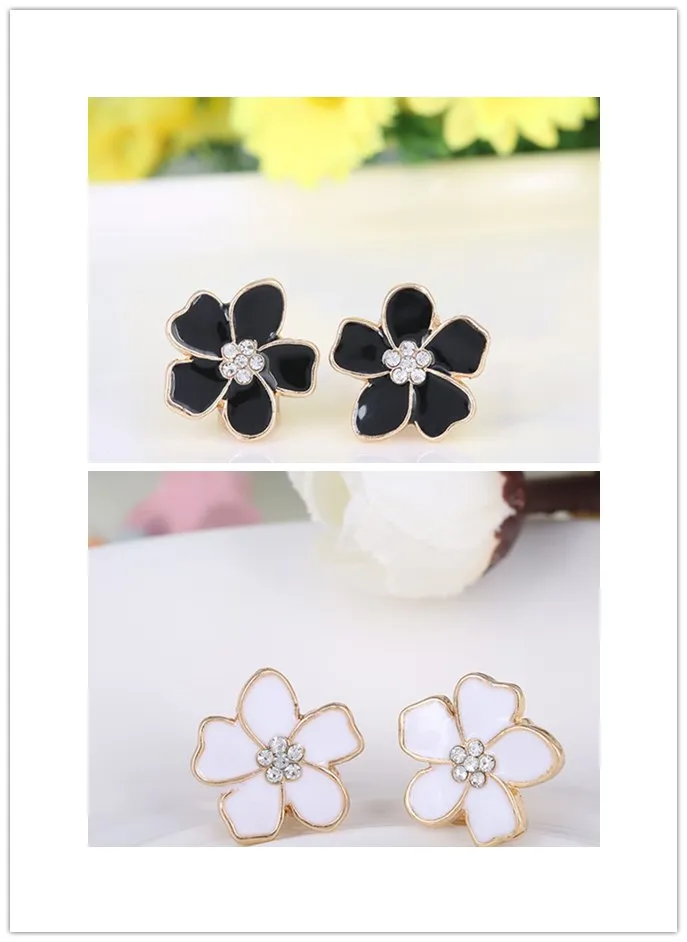 black white JIOFREE, корейский стиль, в форме цветка, эмалированные клипсы, серьги без пирсинга для девочек, милые, милые, без отверстий, серьги-клипсы, ювелирные изделия - Окраска металла: black white