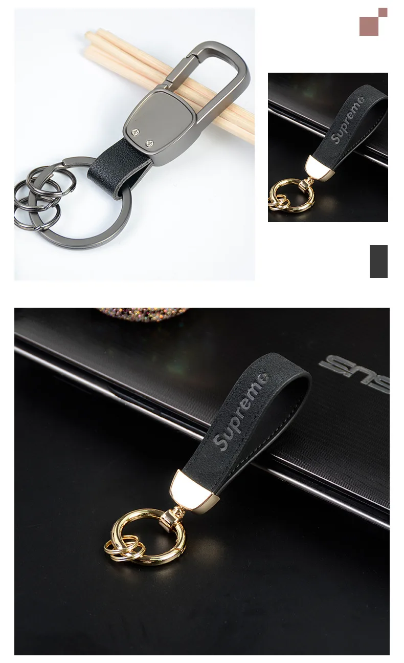 Customizable Logo Key Pendants Men Popular Brand Import Suede Logo Imprint Spring Car Key Chain