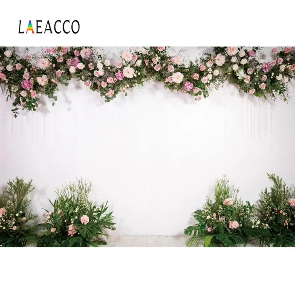 

Laeacco Wedding Photo Wall Backdrops Photography Stage Gray Marble Flowers Party Bridal Photographic Background Photo Studio