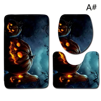 

3pcs/set Halloween Decoration Bathroom Non-Slip polyester Pedestal Rug + Lid Toilet Cover + Bath Mat