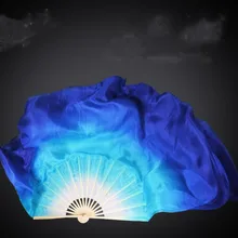 Профессиональный настоящий Шелковый веер вуаль пара(1л+ 1р) Китайский Шелковый веер живота танцевальный реквизит Белый Королевский синий градиент блесток Складной вентилятор