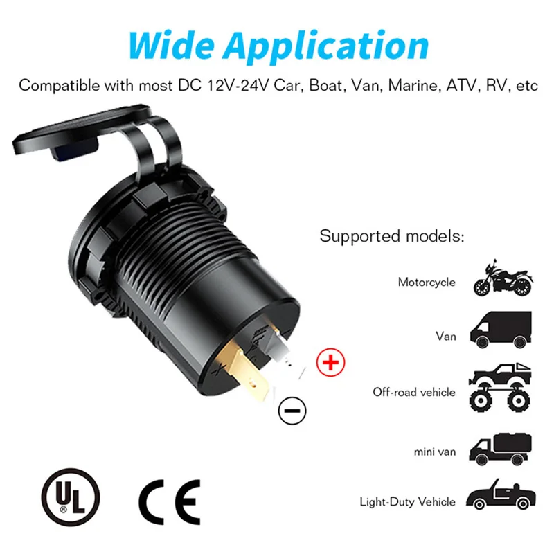 12V-24V ڵ    USB/PD QC3.0 ڵ  LED  ÷ USB-C  ON-OFF ġ 
