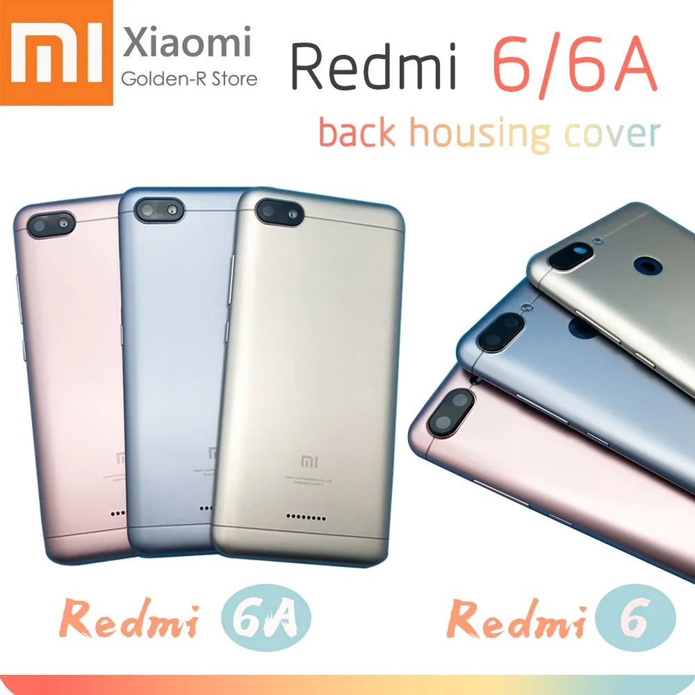 

New For Xiaomi Redmi 6 6A Battery Back Cover Door Housing Plastic Real Panel+ Camera Lens + Side keys Replacement Parts