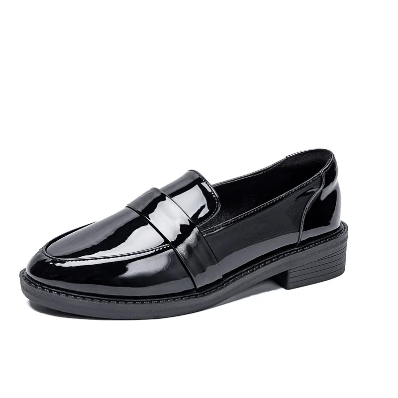 British patent leather oxford shoes woman new spring derby flats shallow mouth chunky brogues women flat shoes chaussure femme