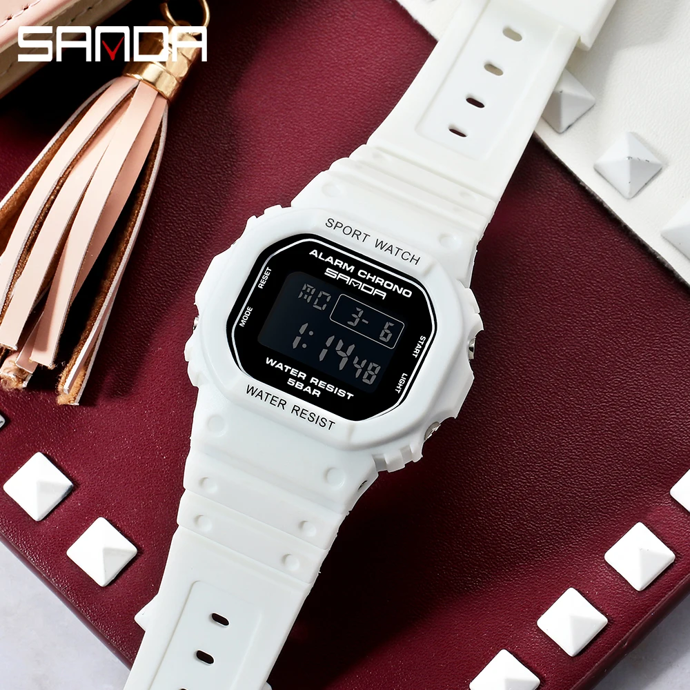 Tanio SANDA biały moda damska zegarki wodoodporny LED cyfrowy zegarek