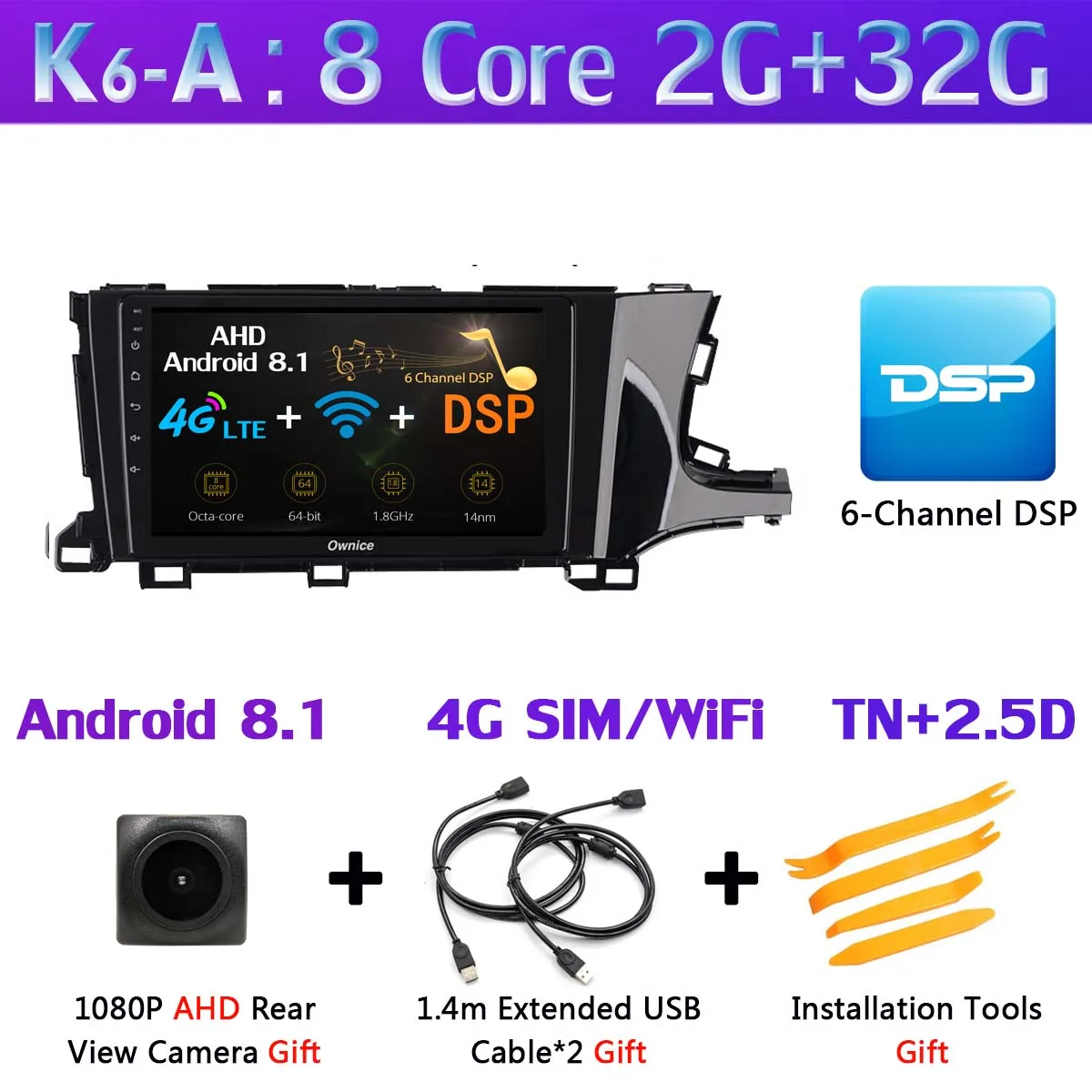 K6-A 360°Panoramic Android 9,0 4+ 64G gps радио CarPlay SPDIF DSP Автомобильный мультимедийный плеер для Honda Shuttle RHD - Цвет: K6-A