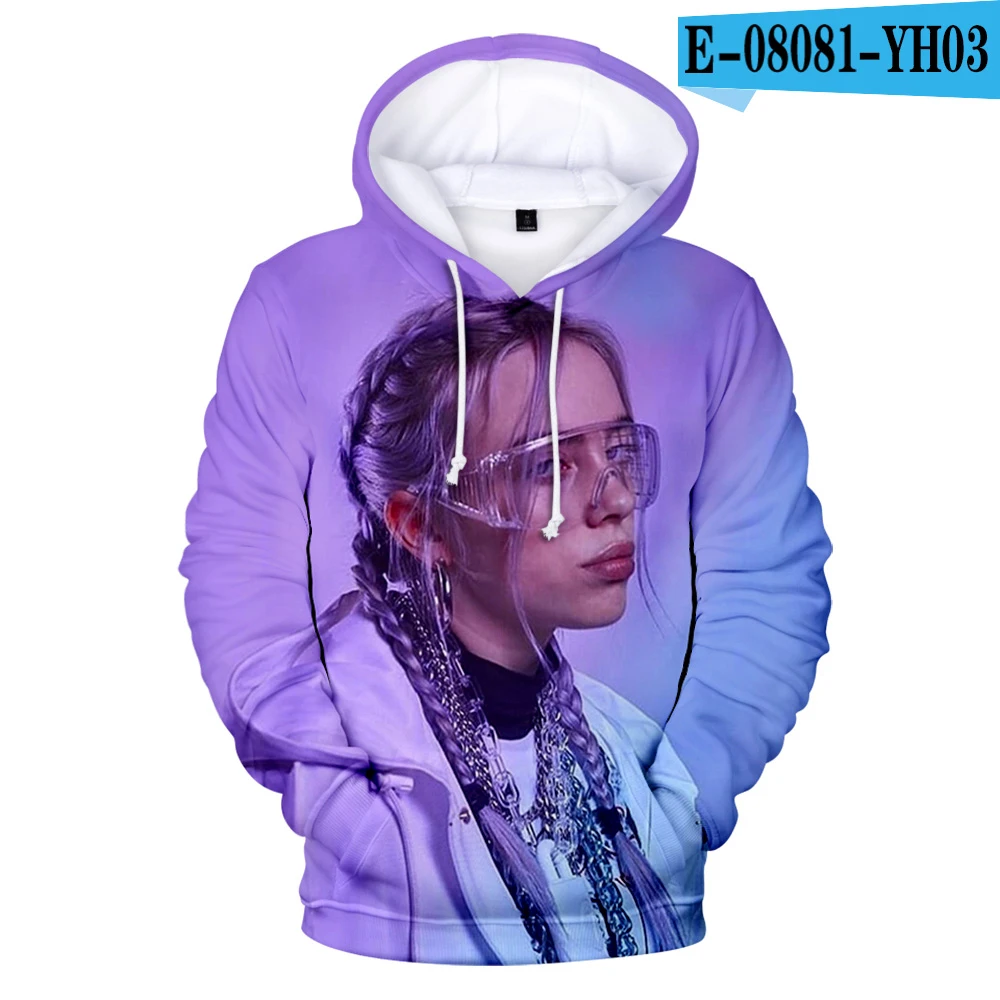 Осенний трендовый Женский пуловер с капюшоном Billie Eilish3D толстовка с капюшоном Женский Мужской Модный пуловер Комфортный топ XXS-4XL - Цвет: 3D